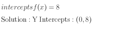 The intercepts of f(x)=8 is Y Intercepts: (0,8)
